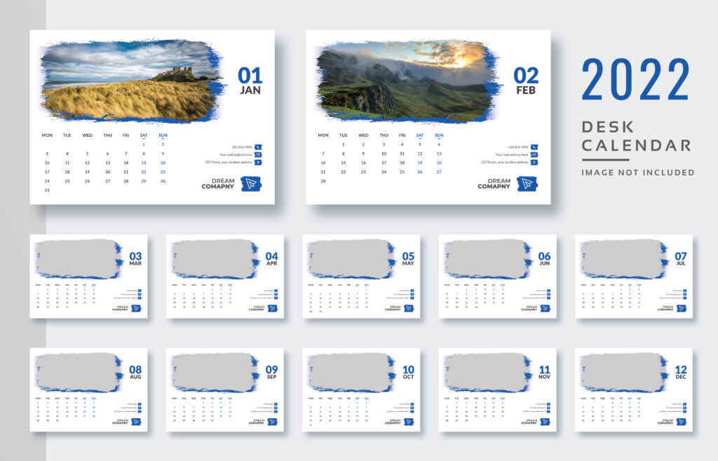 Premium 2022 Desk Calendar Print Ready- PSD Template Download