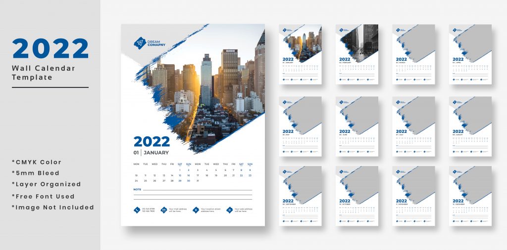 Premium 2022 Wall Calendar Print Ready- PSD Template Download