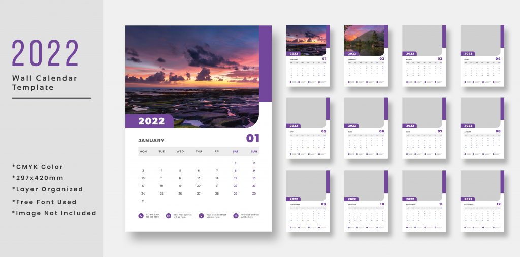 Premium 2022 Wall Calendar Print Ready- PSD Template Download