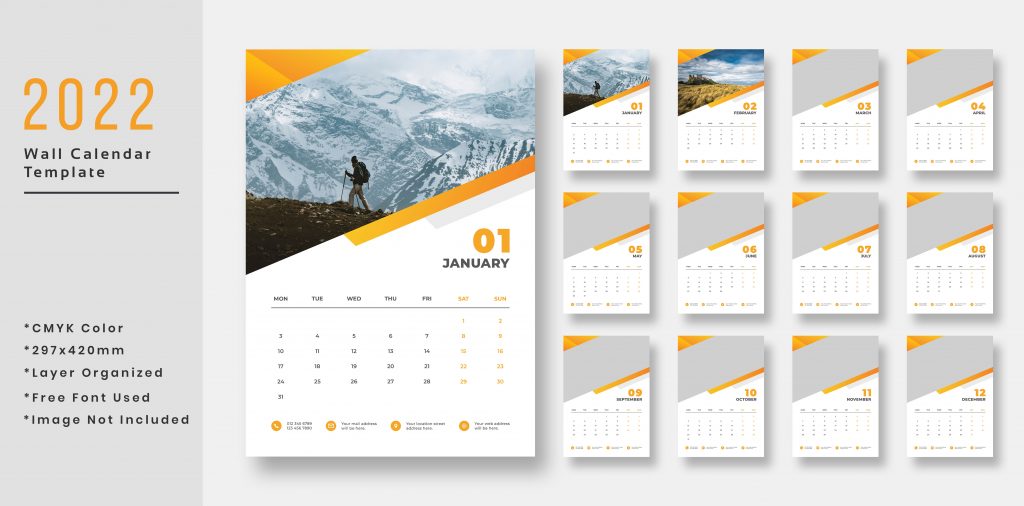 Premium 2022 Wall Calendar Print Ready- PSD Template Download
