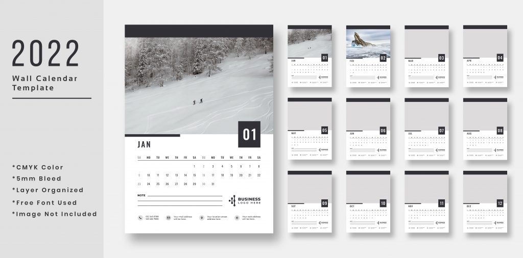 Premium 2022 Wall Calendar Print Ready- PSD Template Download