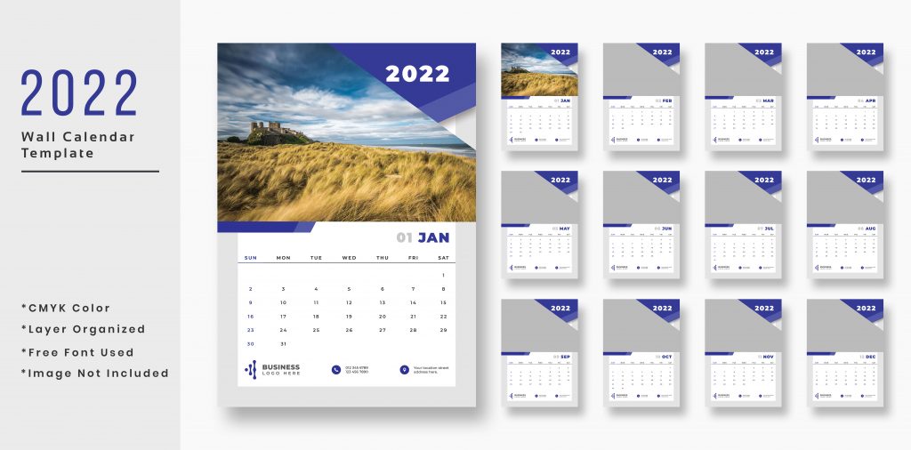 Premium 2022 Wall Calendar Print Ready- PSD Template Download