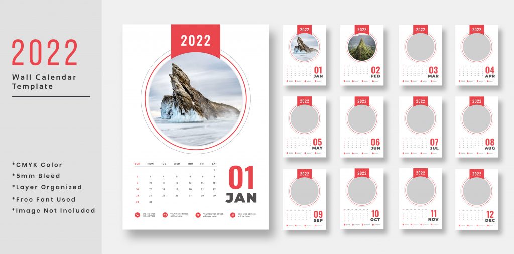 Premium 2022 Wall Calendar Print Ready- PSD Template Download