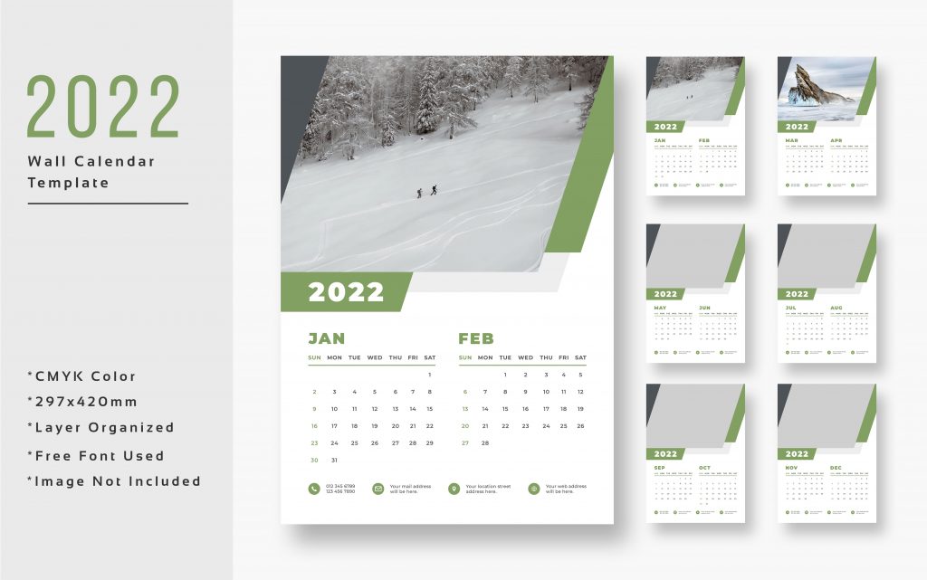 Premium 2022 Wall Calendar Print Ready- PSD Template Download