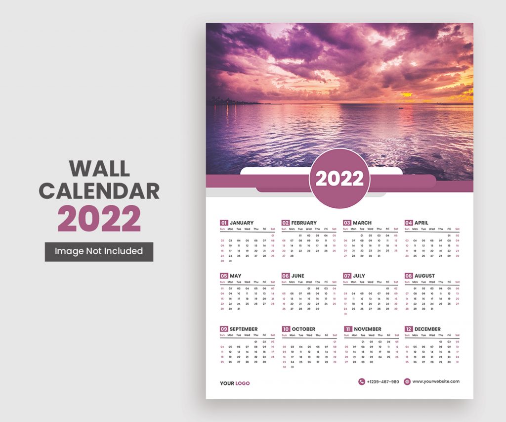 Premium 2022 Wall Calendar Print Ready- PSD Template Download