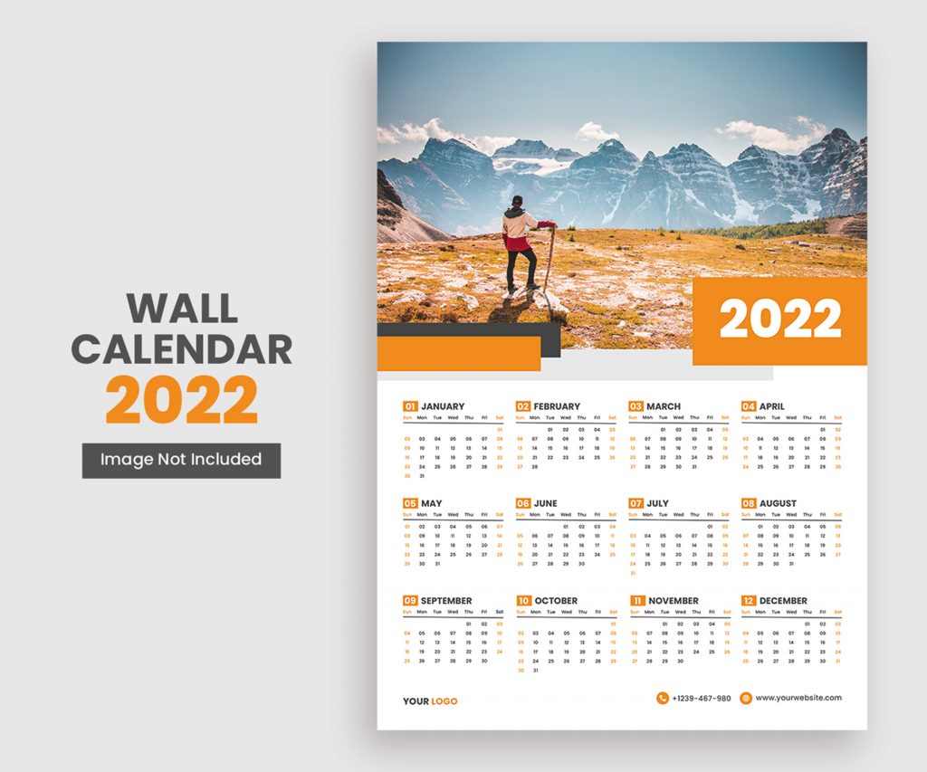 Premium 2022 Wall Calendar Print Ready- PSD Template Download