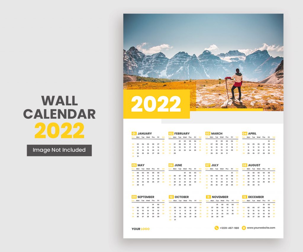 Premium 2022 Wall Calendar Print Ready- PSD Template Download
