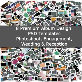 8 Premium Album Design PSD Templates – Photoshoot, Engagement, Wedding & Reception