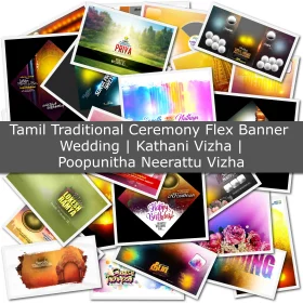 Tamil Traditional Ceremony Flex Banner PSD Bundle – Wedding | Kathani Vizha | Poopunitha Neerattu Vizha