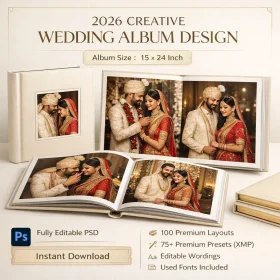 2026 Creative Wedding Album Design PSD Pack 15x24 Inch Premium Layouts