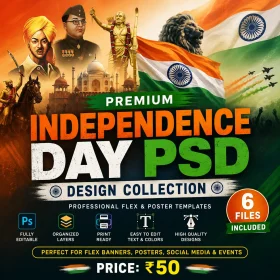 Independence Day PSD Collection with 6 Editable 15 August Poster and Flex Banner Templates