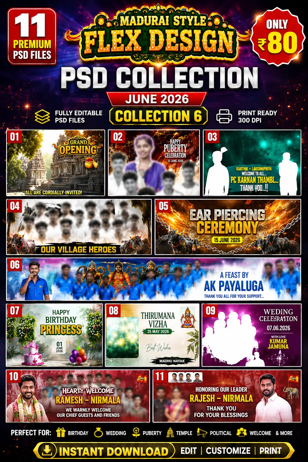 Madurai Style Flex Design PSD Collection June 2026 Collection 6 Editable Photoshop Templates