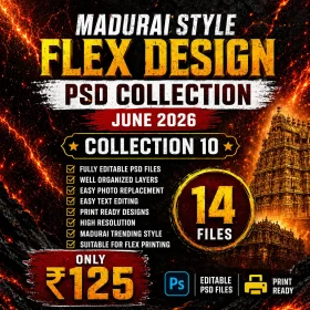 Madurai Style Flex Design PSD Collection June 2026 Collection 10 Editable Photoshop Flex Banner Templates