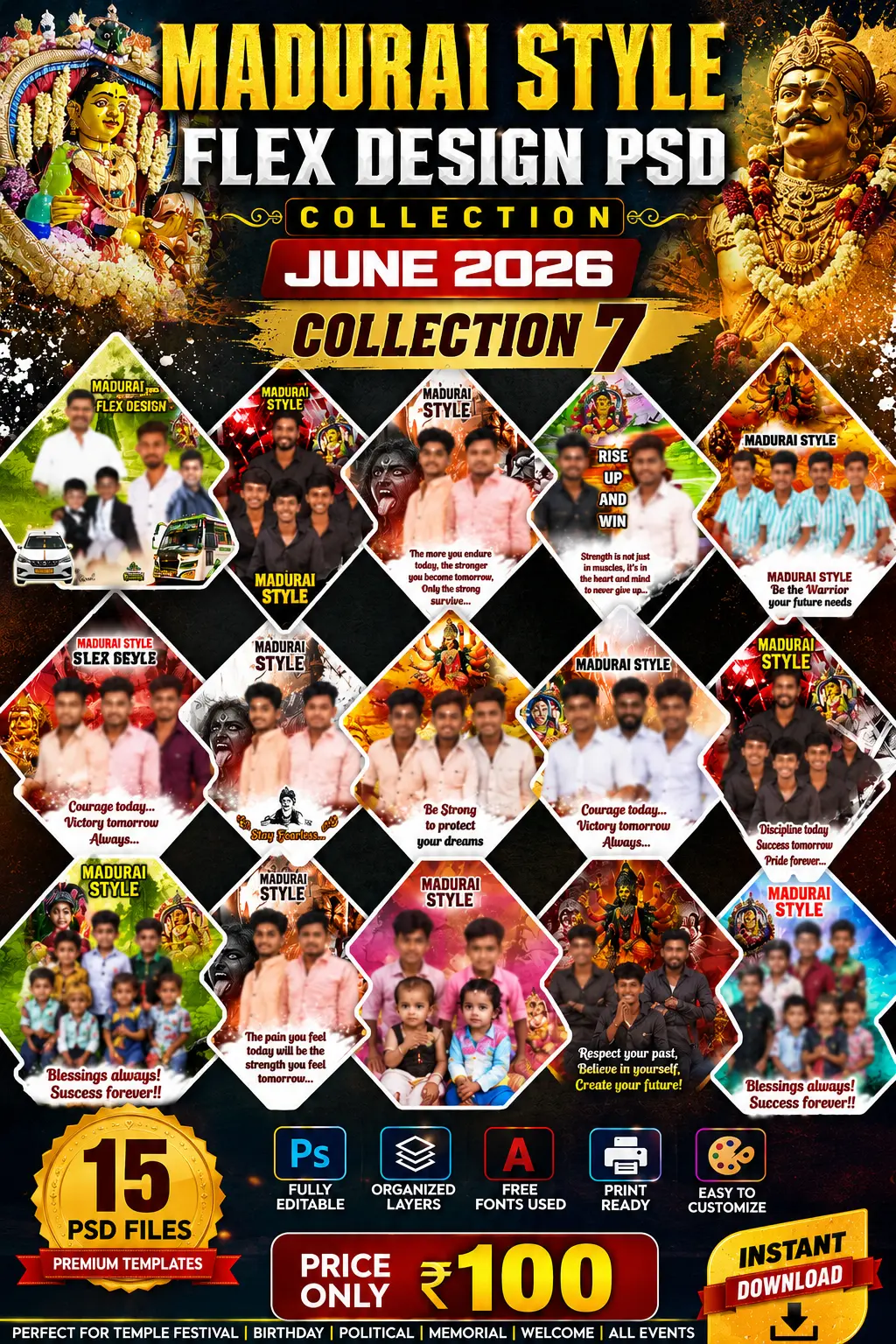 Madurai Style Flex Design PSD Collection June 2026 Collection 7 Editable Flex Banner Templates