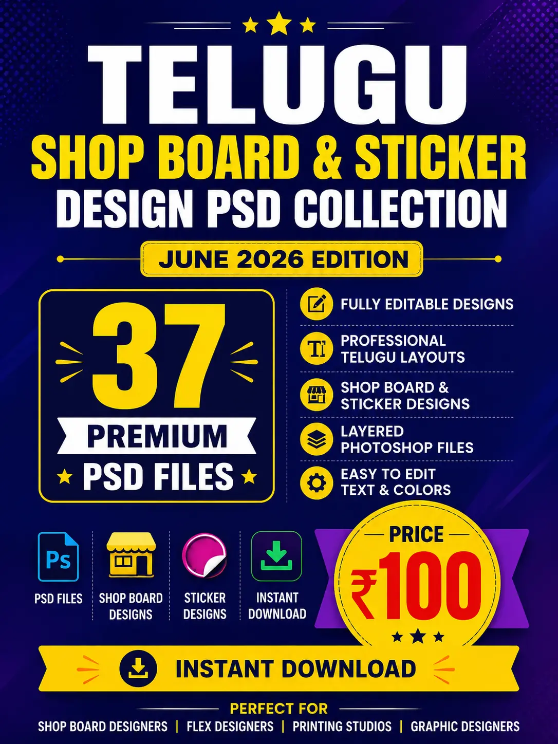 Telugu Shop Board & Sticker Design PSD Collection – June 2026