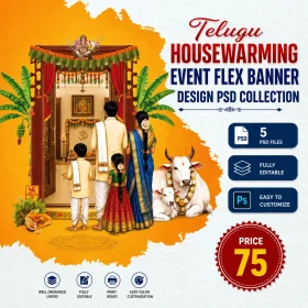 Housewarming Event Flex Banner Design PSD Collection Editable Photoshop Template for Griha Pravesh and New Home Ceremony