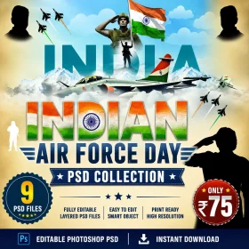 Indian Air Force Day Flex Banner Design PSD Collection Editable Photoshop Templates for Tribute and Event Banner Design