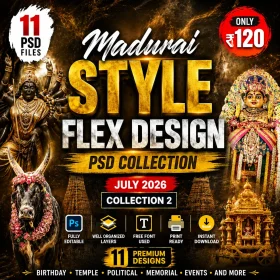 Madurai Style Flex Design PSD Collection July 2026 Collection 2 with 11 Editable Photoshop Flex Banner Templates
