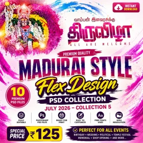 Madurai Style Flex Design PSD Collection July 2026 Collection 5 editable Tamil flex banner Photoshop templates