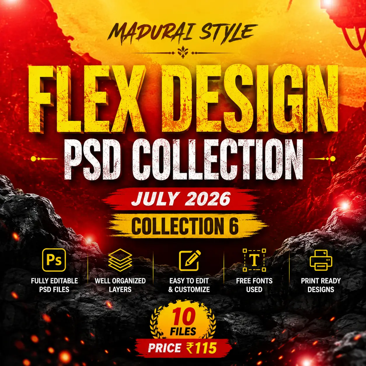 Madurai Style Flex Design PSD Collection July 2026 Collection 6 Editable Photoshop Flex Banner Templates
