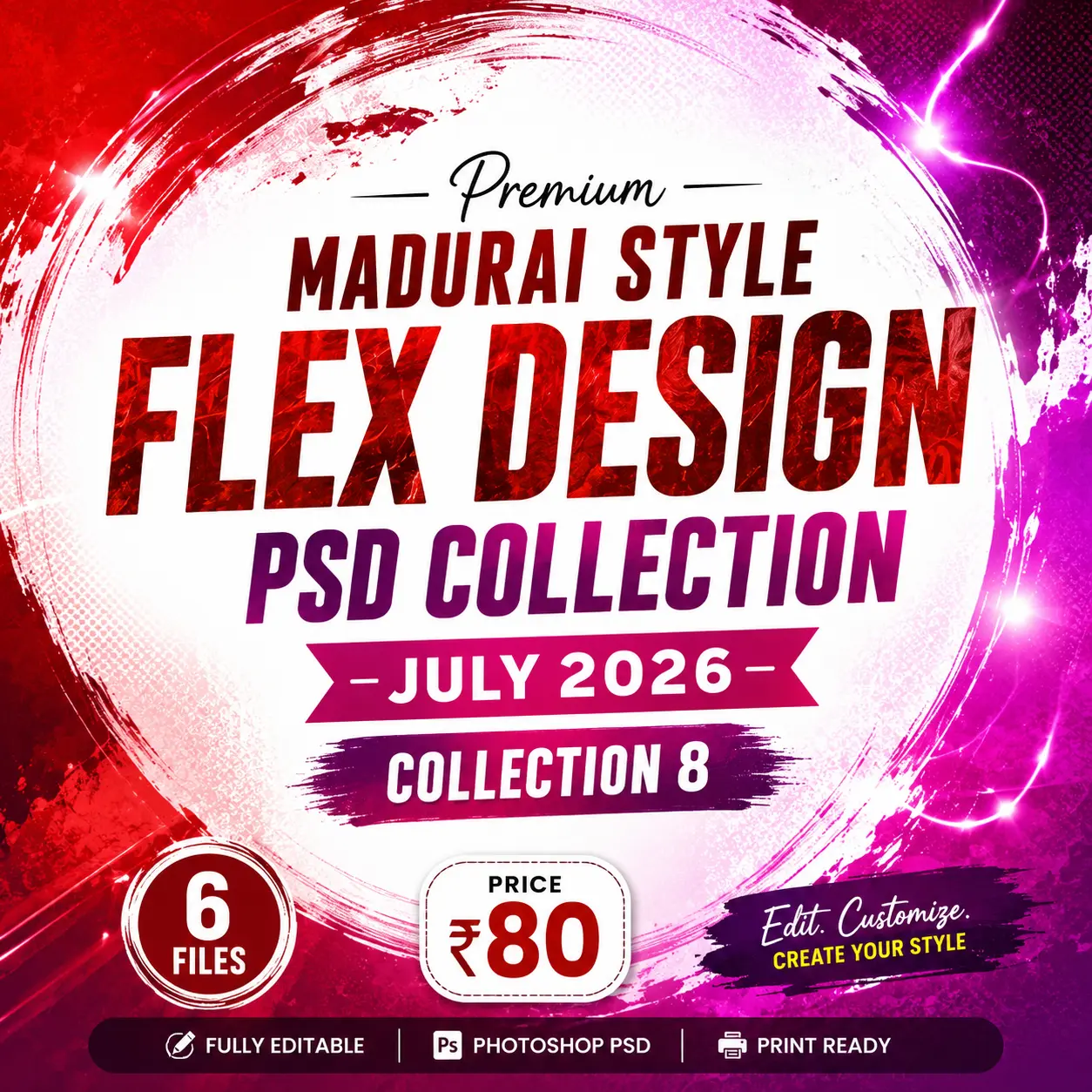 Madurai Style Flex Design PSD Collection July 2026 Collection 8 Editable Photoshop Flex Banner Templates