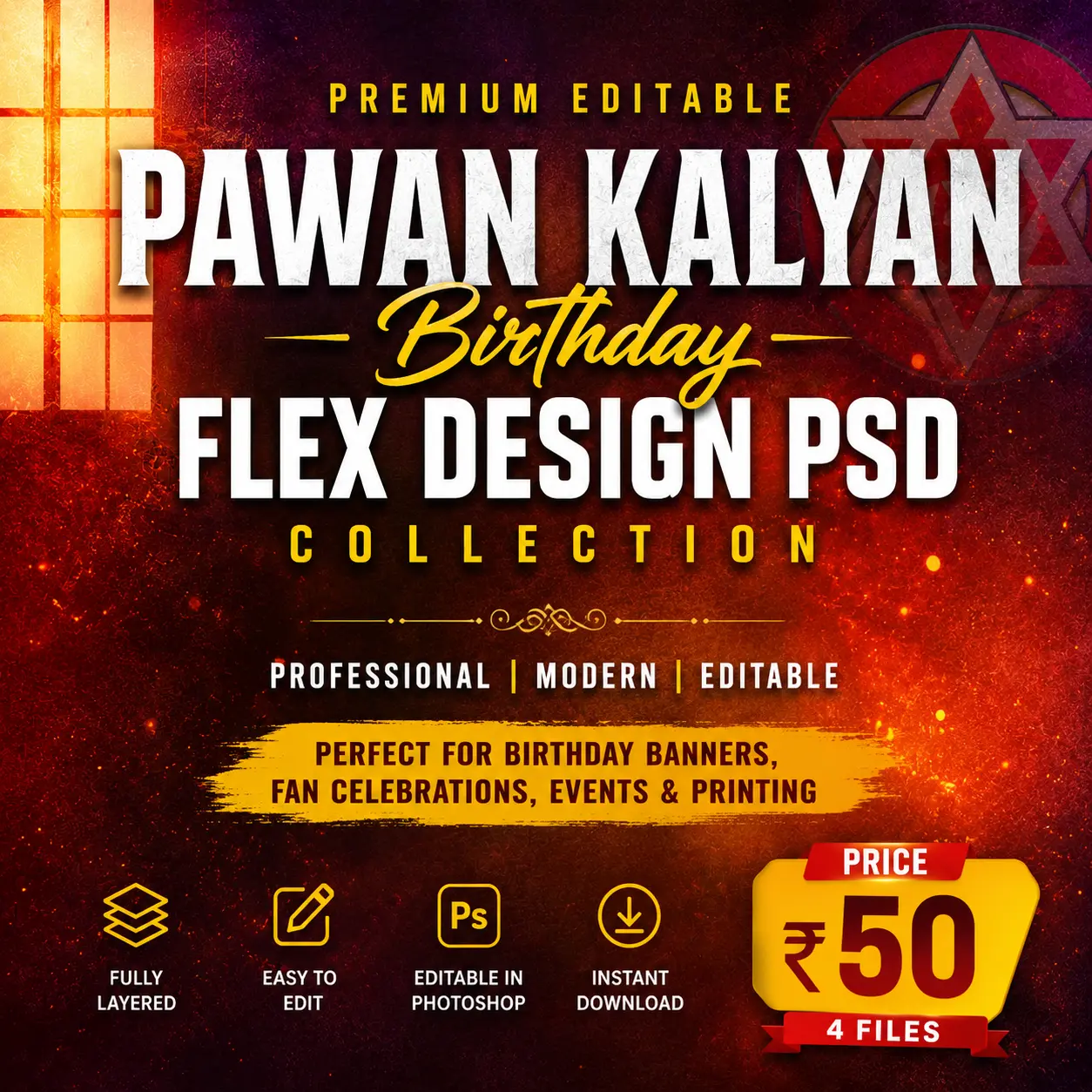 Pawan Kalyan Birthday Flex Design PSD Collection Premium Editable Photoshop Banner Templates
