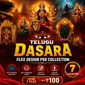 Telugu Dasara Flex Design PSD Collection – 7 Editable Photoshop Banner Templates for Dasara Festival Wishes