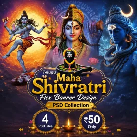 Telugu Maha Shivratri Flex Banner Design PSD Collection Editable Photoshop Templates for Lord Shiva Festival Banners