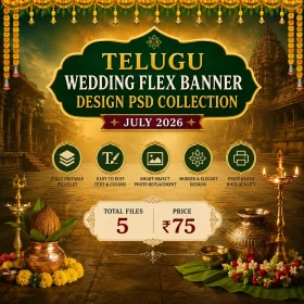 Telugu Wedding Flex Banner Design PSD Collection July 2026 Premium Editable Photoshop Templates for Professional Wedding Banner Design